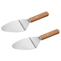 Wooden Handle Pizza Shovel Cake Knife Baking Tools Griddle Stainless Steel Spatula Server Metal 2 Pcs