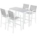 Orange-Casual 5-Piece Patio Bar Set All-Weather Aluminum Textile Fabric Outdoor Dining Table and Chairs 4 Height Metal Bar Stools with Glass High Top Coffee Table for Porch Garden Da