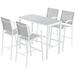 Orange-Casual 5-Piece Patio Bar Set All-Weather Aluminum Textile Fabric Outdoor Dining Table and Chairs 4 Height Metal Bar Stools with Glass High Top Coffee Table for Porch Garden Da