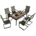 7 Pieces Steel Frame Patio Dining Set Outdoor All Weather Furniture Set with 6 High Back Cotton-Padded Dining Chairs and Rectangular Wood-Like Dining Table