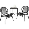 Ink Black Patio Furniture Set: 3-Piece Garden Bistro Set with Acapulco Chairs Outdoor Seating Side Table - Ideal for Indoor and Outdoor Conversation on Balcony Porch