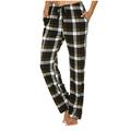 VEKDONE Women Summer Nightpant 2024 Trendy Plaid Print Loose Fit Trouse with Pockets Casual High Waisted Soft Drawstring Long Pants Comfy Yoga Pant Brown M