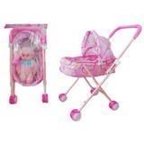 Dsseng 2023 New Reborn Dolls Doll Stroller Baby Doll Stroller for Toddlers and Kids with Doll+Bottle Foldable Doll Stroller