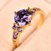 Boho Purple Pink Zircon Ring Round Cut 18k Gold Plated Wedding Engagement Evening Party Ring