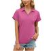Fanxing Women s V Neck Polo Shirts Slim Fit Solid Short Sleeve T-Shirts Knit Soft Tees Collared Golf Shirt Wicking Lightweight Casual Polos Pink S Female