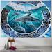 BCIIG Round Beach Blanket Microfibre Cotton Picnic Towel Circular Beach Blanket Throw with Fringe Round Tapestry Meditation Mat (Tribal Dolphins) Throw Blanket for Dolphin Lovers