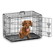 MoNiBloom 30 Metal Small Animal Pet Cage Double-Door w/Slide-out Tray Durable Foldable Dog Kennel w/Removable Handle Black