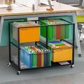 File Cart with Wheels Hanging Files Folder Movable Pull-Out File Folder Rack Steel Wire Filing Cart File Organizer Cart 2-Tier Metal Rolling File Cabinet 33.66x18.11x25 in