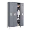 72 H Metal Storage Cabinet Locker with 3 Lockable Doors & Hanging Rods for Employees 2-Tier Steel Locker for Home Gym Office School Garage Gray