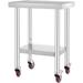 SKYSHALO Stainless Steel Work Table 24x18x34 inch 4 Wheels with 3-Stage Adjustable Shelf Heavy Duty Commercial Food Prep Worktable with Brake for Kitchen Prep Work