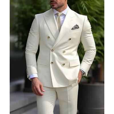 Men's Wedding Suits Ivory Daily Business Solid Colored Plus Size 2 Piece Double Breasted Six-buttons