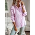 Shirt Blouse Women's Black White Pink Stripes Ruffle Button Daily Fashion Standing Collar Regular Fit S