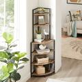 6-Tier Corner Open Shelf Modern Bookcase Wood Rack Freestanding Shelving Unit Plant Album Trinket Sturdy Stand Small Bookshelf Space-Saving for Living Room Home Office Kitchen Small Space Rustic Brown