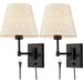 Plug-in Wall Sconces Set of Two Black Shade Swing Arm Wall Lamp with Plug-in Cord Wall Mount Reading Light