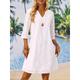 Women's White Dress Mini Dress Lace Embroidered Date Vacation Streetwear Split Neck 3/4 Length Sleeve White Color
