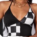 Tank Crop Women's Black Plaid / Striped / Chevron / Round Patchwork Party Fashion Strap M