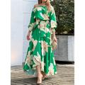 Women's Summer Dress Print Dress Floral Print Lace up One Shoulder Long Dress Maxi Dress Fashion Modern Outdoor Daily Long Sleeve Loose Fit Yellow Green Fall Winter S M L XL XXL