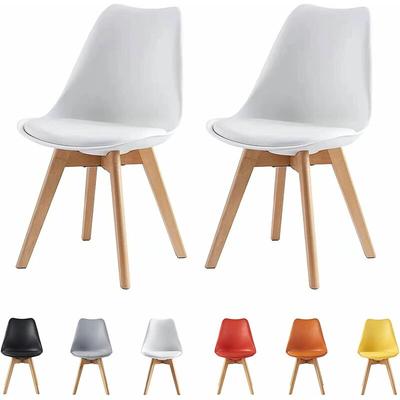 MCC Retro Esszimmerstühle EVA, gepolstert, Kunstleder,Design Stuhl, Küche, Lounge, 2er Set in Weiß Image