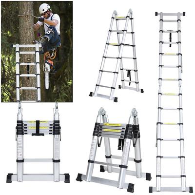 Swanew - Teleskopleiter Ausziehleiter Klappleiter Stabil Aluminium Stehleiter bis 150kg 1,9m+1,9m Image