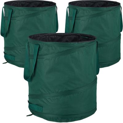 Relaxdays Laubsack selbstaufstellend, 3er Set, 60 L, Pop Up Gartensack mit 3 Griffen, UV-beständig, Image