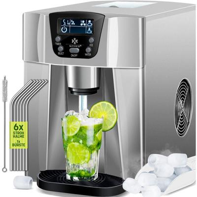 Eiswürfelbereiter Eiswürfelmaschine Edelstahl 100W Ice Maker 12 kg 24 h 2 Würfelgrößen Zubereitung