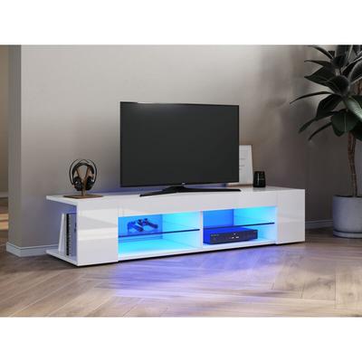 Sonni - tv Board 135x39x30cm Lowboard Unterschrank Weiß Hochglanz Glasböden mit led Beleuchtung Image