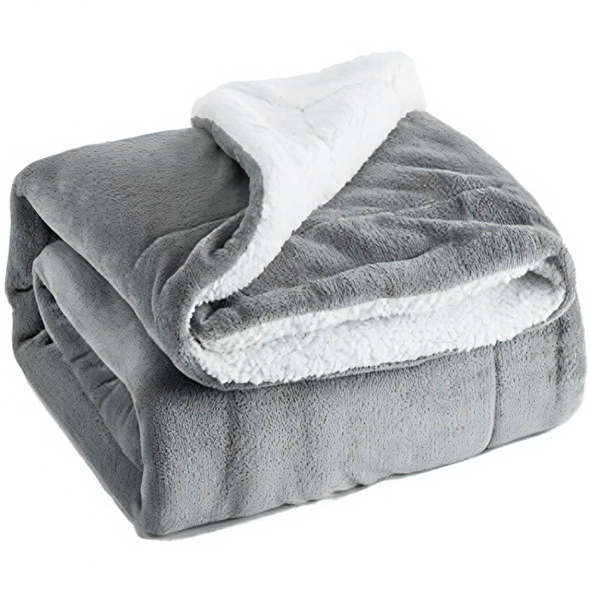 Intirilife Sherpa Decke Kuscheldecke in Grau - 200 x 150 cm - Flauschig warme Fleece Decke als Couchdecke Wohndecke Indoor Outdoor extra weich Image