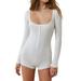 GXFC Women Pajamas Jumpsuits Low Neck Slim Fit Long Sleeve Rompers Loungewear Soft Solid Color Button Sleepwear for Nightwear