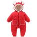 Elainilye Fashion Infant Baby Onesie Cute Plush Thickening Keep Warm Bear Ear Jumpsuit For Boys Girls Suitable For 6-24 Months Old Red