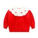 QIANGONG Girls Sweaters Flower Embroidery Girls Sweaters Crew Neck Long Sleeve Girls Sweaters Red 5-6 Years