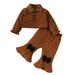 Cathalem Big Kid Childrenscostume Toddler Coats Clothes for Teen Girls Crop Tops Solid Long Sleeve Bell Bottom Outfits Clothes Young Girls Outfits (Brown 12-18 Months)