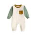 QIANGONG Baby Boys One-piece Pajamas Patchwork Color Baby Boys One-piece Pajamas Crew Neck Long Sleeve Baby Boys One-piece Pajamas Green 6-12 Months