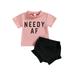 FOCUSNORM Toddler Baby Girl Short Sleeve Letter T-Shirt Tops High Waist Shorts 2Pcs Summer Outfits