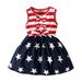 Girls Cute Dresses Holiday Playwear For Little Girls Summer Independence Day Print Striped Sleeveless Princess Party Wear Blue 90