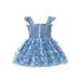 aturustex Girl Summer Dress Sleeveless Button Front Butterfly A-line Dress