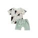 FOCUSNORM Toddler Baby Boys Summer Clothes Bird Print Short Sleeve Tops and Drawstring Shorts with Pockets Set