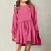 Herrnalise Girl Long Sleeve Dress Ruffle Solid Color Cotton Casual Tiered Pleated Twirly Dress