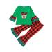 FOCUSNORM Toddler Baby Girls Christmas Clothes Long Sleeve Reindeer Tops Shirt Plaids Flare Pants Set