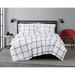 Printed Windowpane 3-Piece Duvet Cover Set by Truly Soft in White Charcoal Grey (Size KING)