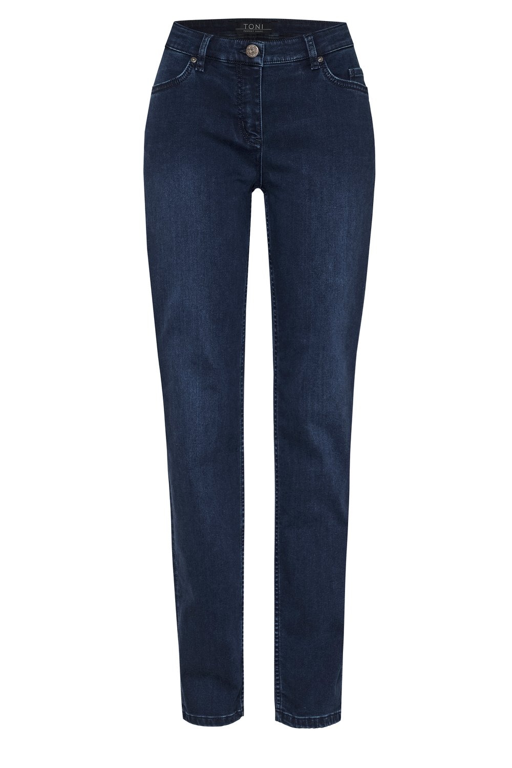 Straight-Jeans TONI "Perfect Shape Straight", Damen, Gr. 44, N-Gr, blau (dunkelblau used), Denim/Jeans, Obermaterial: 44% Lyocell, 30% Baumwolle, 23% Polyester, 3% Elasthan, straight fit, Jeans Straight-Jeans