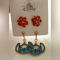 Disney Jewelry | Disney Stitch Earring Set - Hawaiian Flower Posts & A Pair Of Hanging Stitch New | Color: Blue/Red | Size: Os