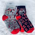 Disney Accessories | Disney Parks Minnie Mouse 7 Pairs Socks Polka Dots Bows Stripes Youth Kids Small | Color: Black/Red | Size: Youth Small