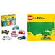 LEGO Classic Kreative Fahrzeuge, Bausteine-Set für Bunte Modellautos inkl. LKW & Classic Grüne Bauplatte, quadratische Grundplatte mit 32x32 Noppen