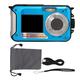 Full HD 2.7K 48MP 10ft Waterproof Underwater Digital Camera 16X Digital Zoom Front Rear Double Screens Waterproof Digital Camera (Blue)