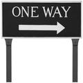 Montague Metal Products SP-81L-LS-BS 10.25" x 21" Large Rectangle Right One Way Sign with Lawn Stakes-Black/Silver Statement Plaque, 21 x 10.25