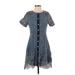 Adelyn Rae Casual Dress - Shirtdress Crew Neck Short sleeves: Blue Solid Dresses - Women's Size Small