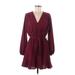 VICI Casual Dress - Mini V-Neck Long sleeves: Burgundy Print Dresses - Women's Size Medium