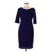 Connected Apparel Casual Dress - Sheath Scoop Neck 3/4 Sleeve: Blue Solid Dresses - Women's Size 8 Petite