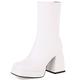 Lizoleor Women Square Toe Fashion Mid Calf Patent Booties Party Elegant Chunky High Heels Platform Chelsea Wide Fit Riding Boots White Size 6 UK/40