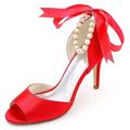 GeRRiT Heels for Women - Satin Kitten Heels Dress Wedding Heels Shoes for Women 3.54 Inch Pearl Prom Party Bridal Pump Shoes Red